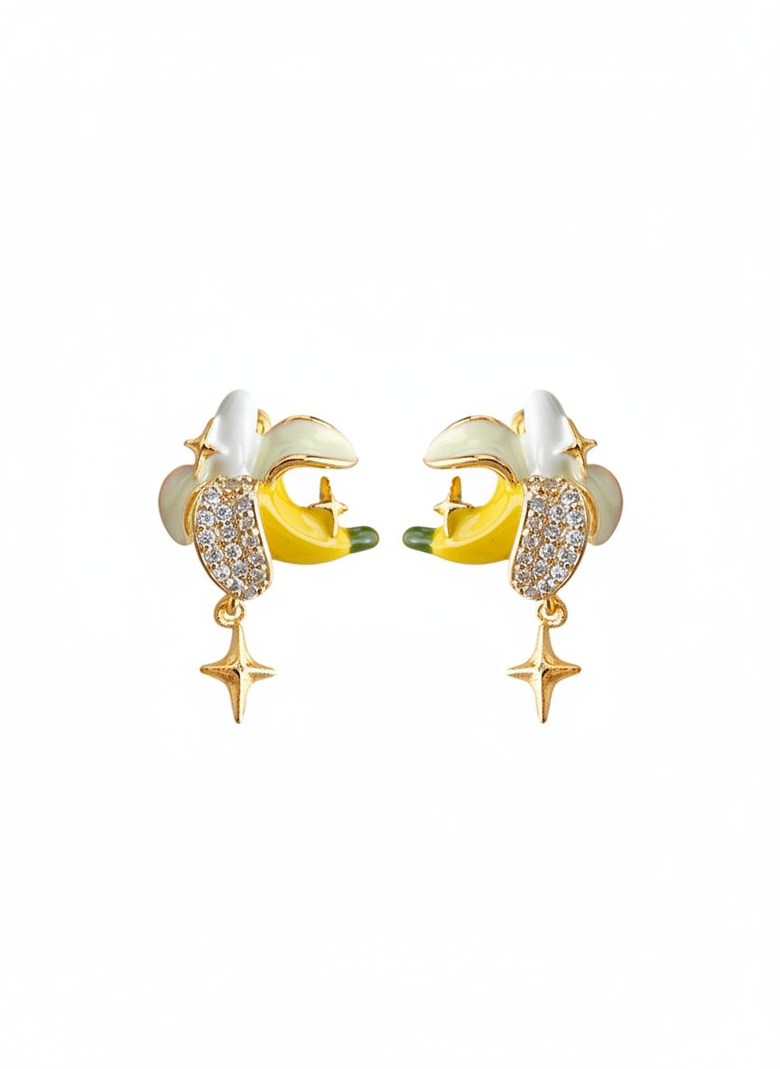 Plated Banana Drop With Zircon Detail Gold with Sterling Silver Posts Earring 1