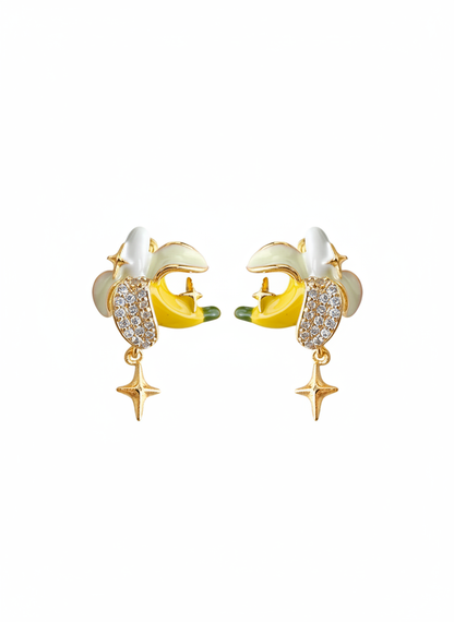 Plated Banana Drop With Zircon Detail Gold with Sterling Silver Posts Earring 1