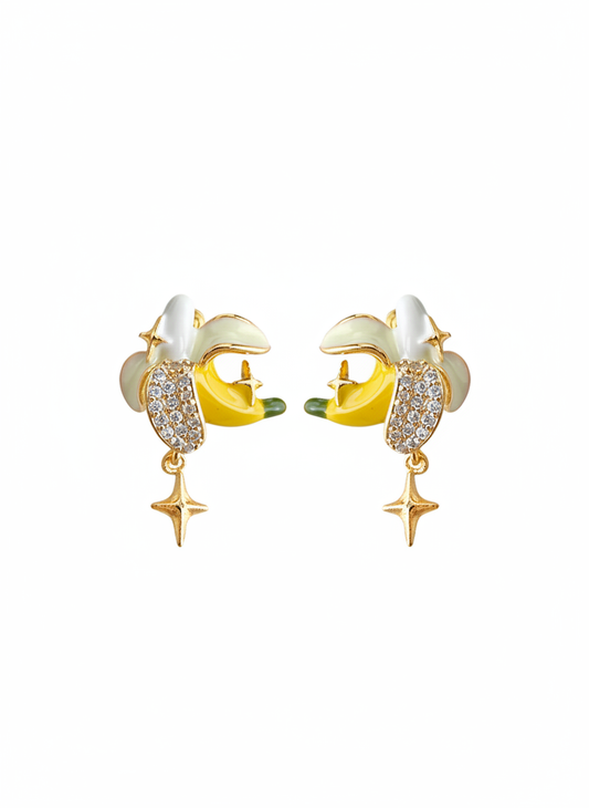 Plated Banana Drop With Zircon Detail Gold with Sterling Silver Posts Earring 1