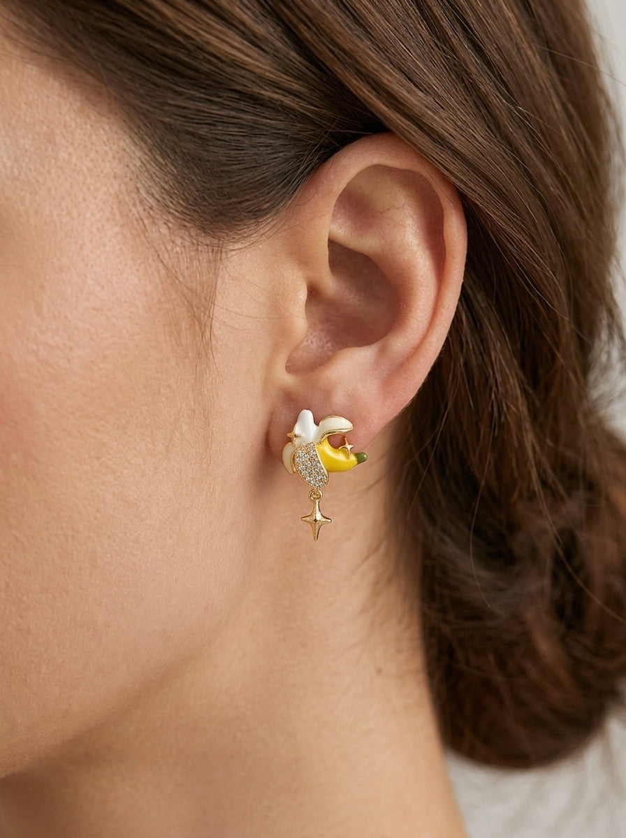 Plated Banana Drop With Zircon Detail Gold with Sterling Silver Posts Earring 2