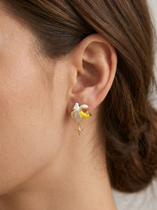 Plated Banana Drop With Zircon Detail Gold with Sterling Silver Posts Earring 2