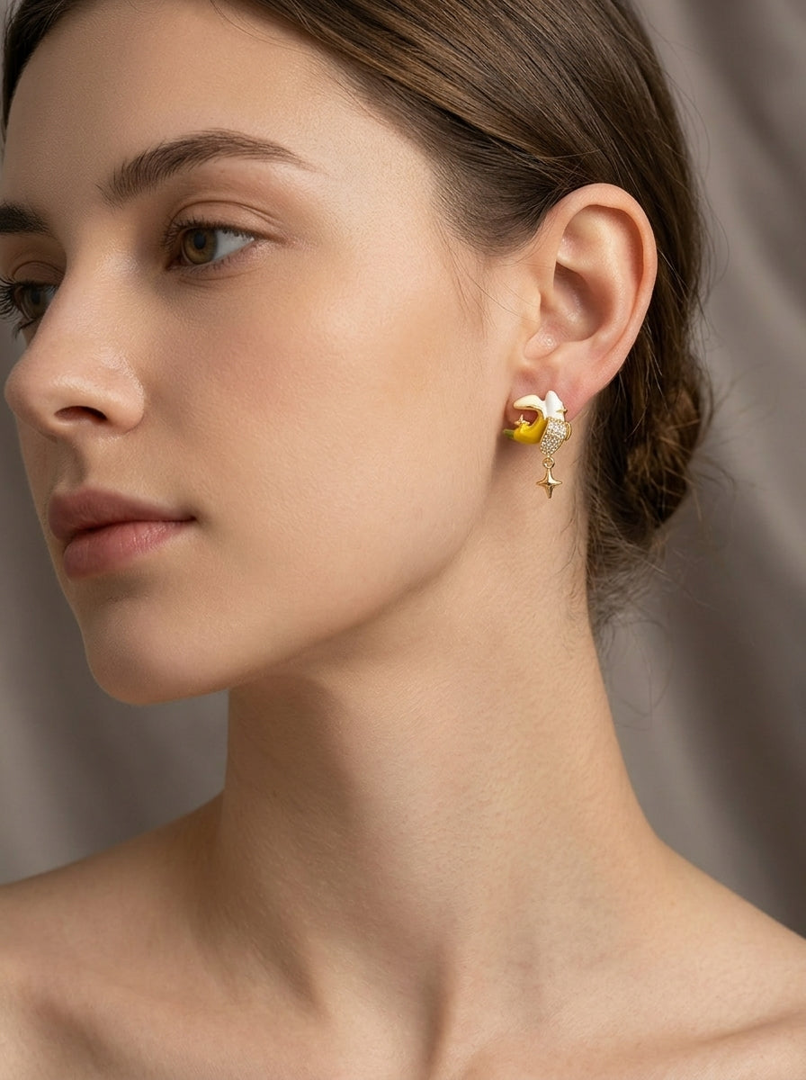 Plated Banana Drop With Zircon Detail Gold with Sterling Silver Posts Earring 3