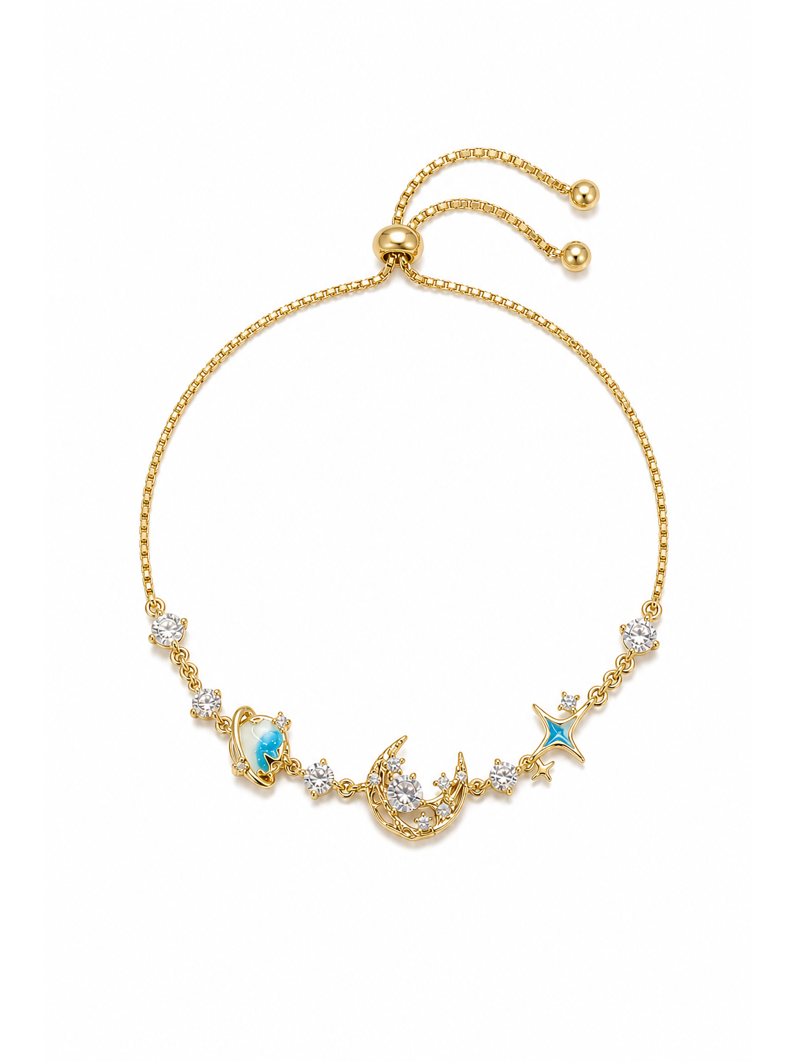 Gold Plated Blue Planet Moon Star Bracelet 1