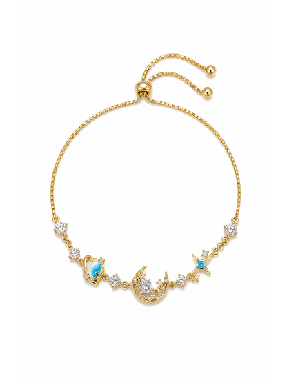Gold Plated Blue Planet Moon Star Bracelet 1