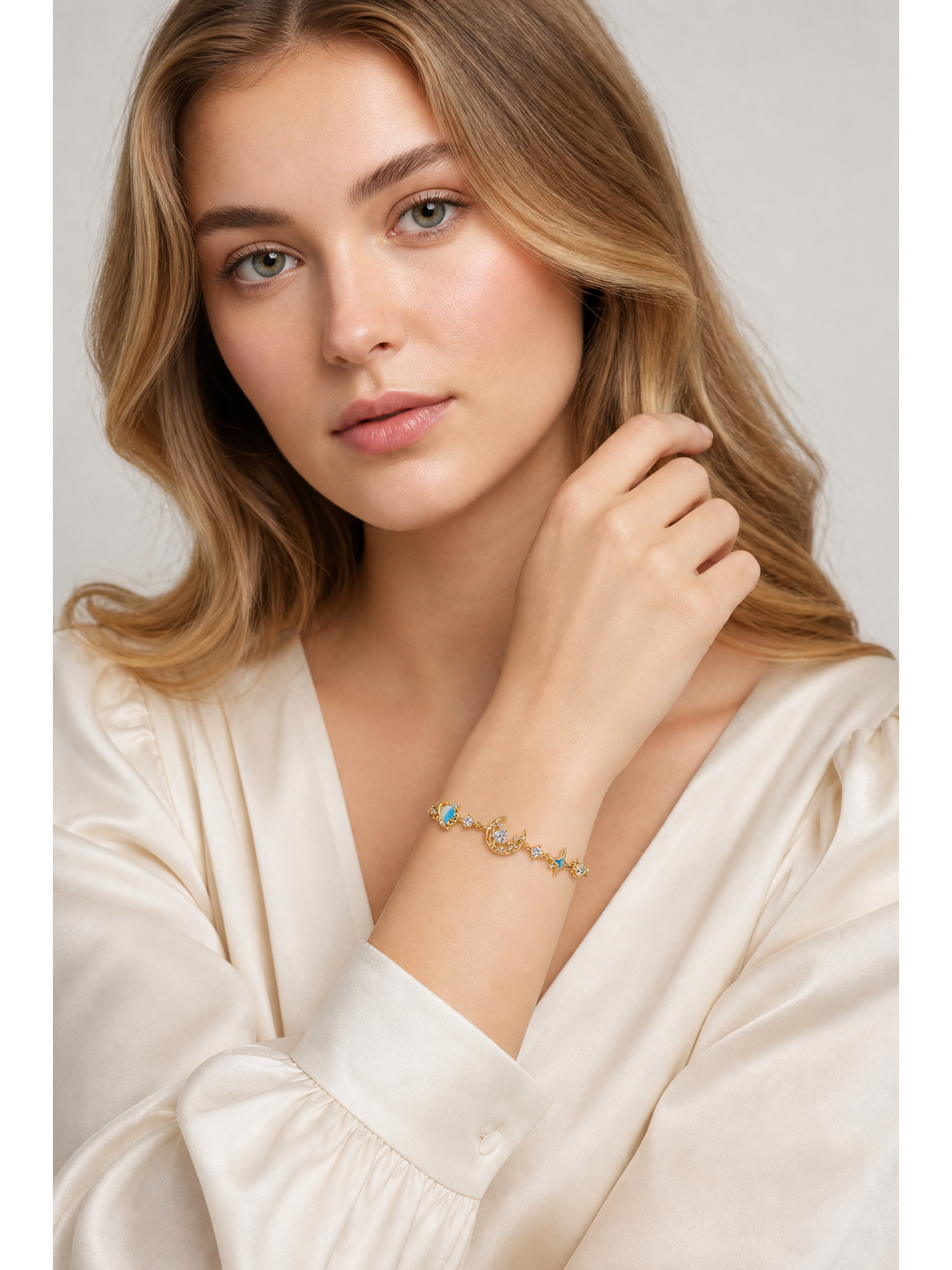 Gold Plated Blue Planet Moon Star Bracelet 2