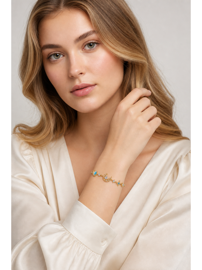 Gold Plated Blue Planet Moon Star Bracelet 2