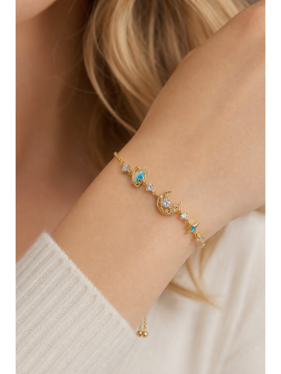 Gold Plated Blue Planet Moon Star Bracelet 3