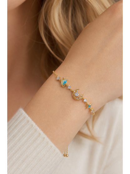 Gold Plated Blue Planet Moon Star Bracelet 3