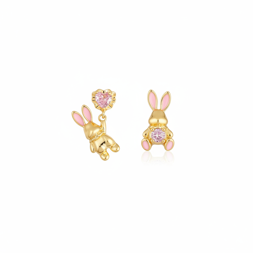 Bunny With Pink Cubic Zirconia Gold Plated with Sterling Silver Posts Earring 1