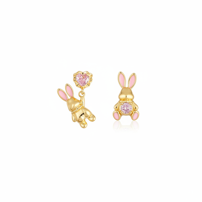 Bunny With Pink Cubic Zirconia Gold Plated with Sterling Silver Posts Earring 1