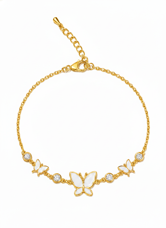 Gold Plated Butterfly Bracelet with Cubic Zirconia Accents 1