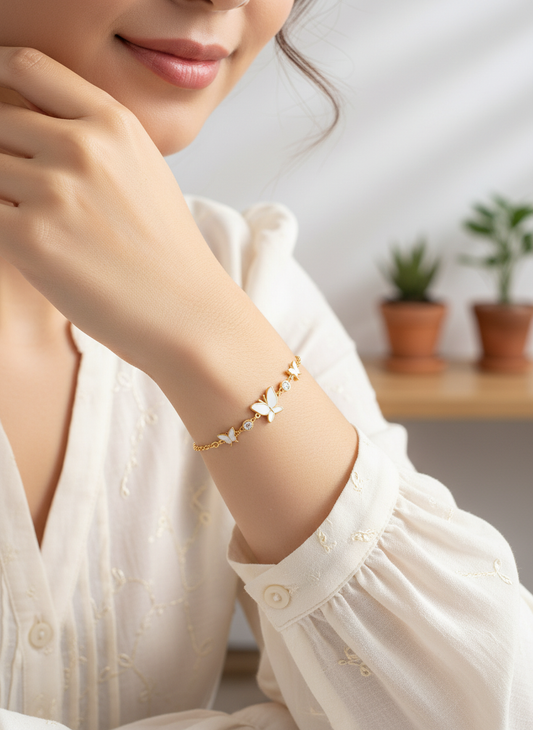 Gold Plated Butterfly Bracelet with Cubic Zirconia Accents 2