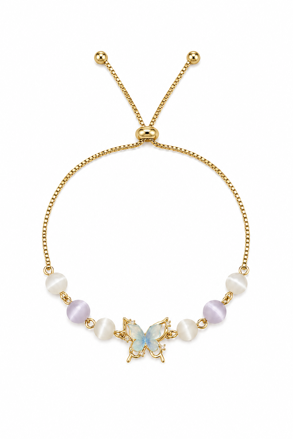 Gold Plated Butterfly Cat's Eye Bead Adjustable Bracelet 1