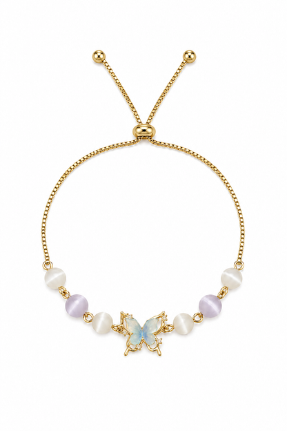 Gold Plated Butterfly Cat's Eye Bead Adjustable Bracelet 1