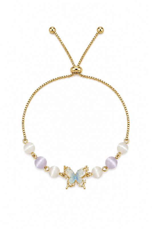 Gold Plated Butterfly Cat's Eye Bead Adjustable Bracelet 1