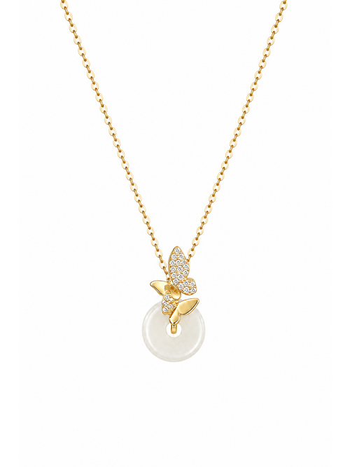 Gold Plated Butterfly Donut Pendant Necklace