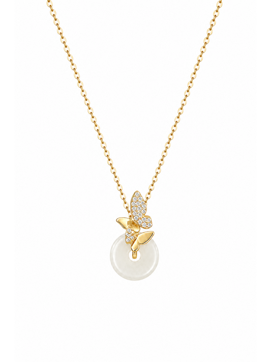 Gold Plated Butterfly Donut Pendant Necklace 1