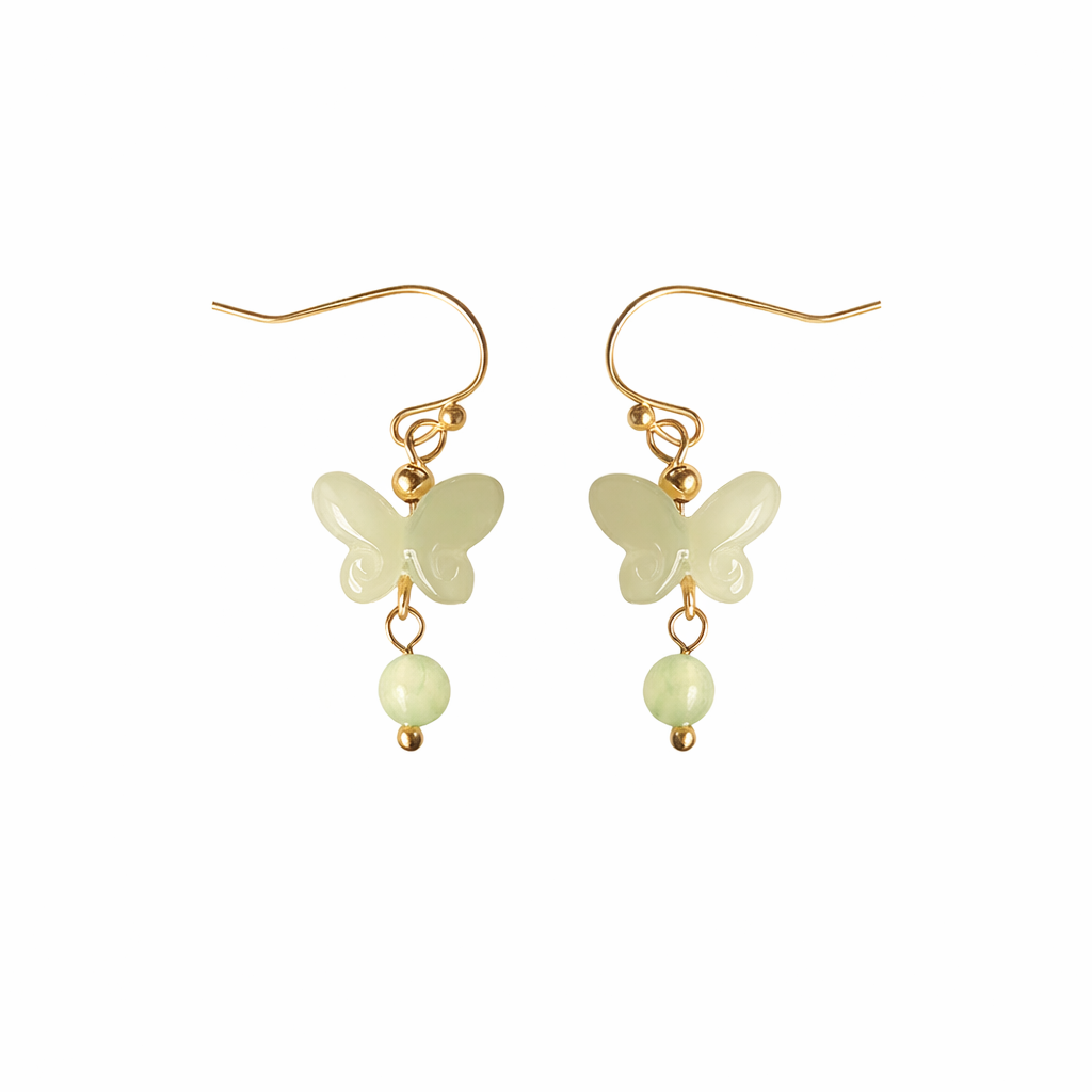 Delicate Butterfly Drop With Natural Stone Gold Plated with Sterling Silver Posts Earring 1