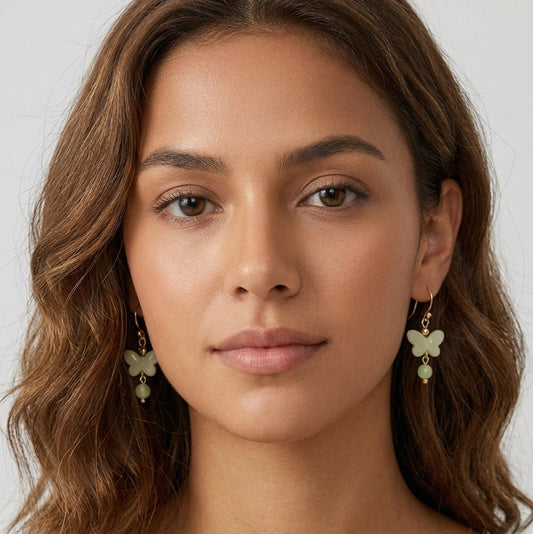 Delicate Butterfly Drop With Natural Stone Gold Plated with Sterling Silver Posts Earring 2