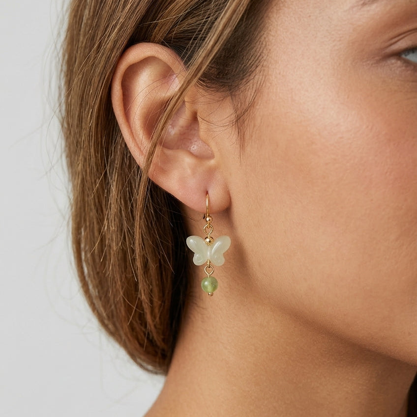 Delicate Butterfly Drop With Natural Stone Gold Plated with Sterling Silver Posts Earring 3