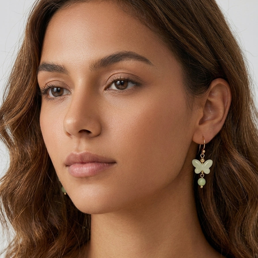Delicate Butterfly Drop With Natural Stone Gold Plated with Sterling Silver Posts Earring 4