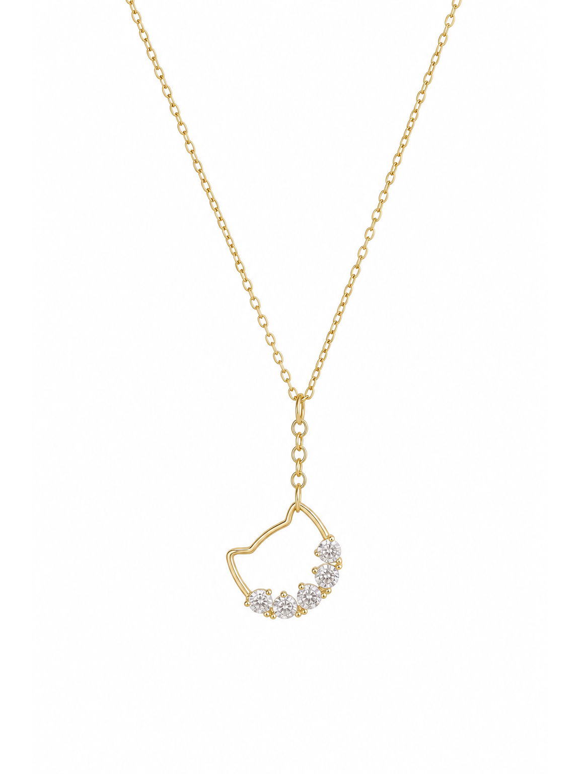 Gold Plated Cat Outline Zircon Pendant Necklace 1
