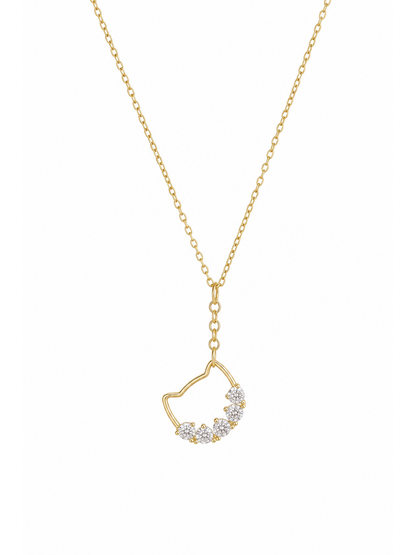 Gold Plated Cat Outline Zircon Pendant Necklace 1