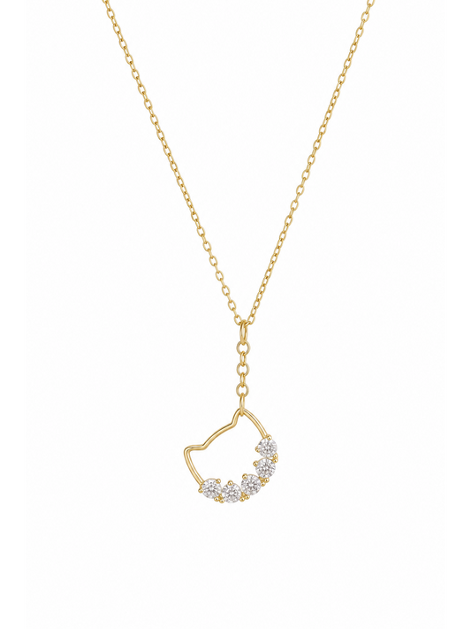 Gold Plated Cat Outline Zircon Pendant Necklace 1