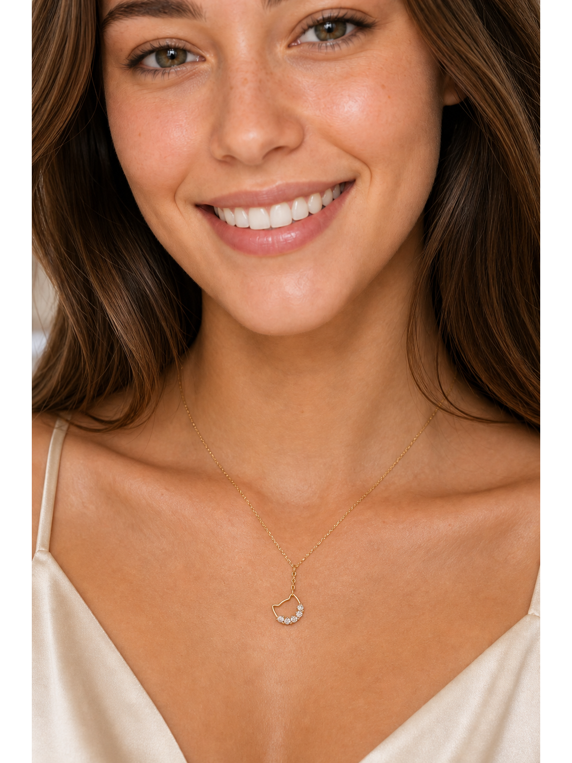 Gold Plated Cat Outline Zircon Pendant Necklace 3