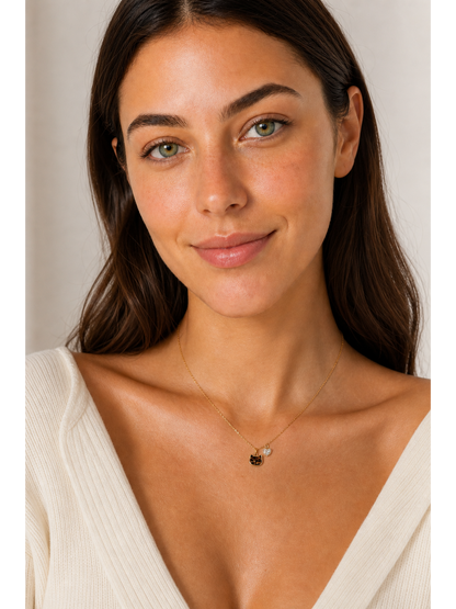 Gold Plated Cat Pendant Necklace with Heart Zircon Charm 2
