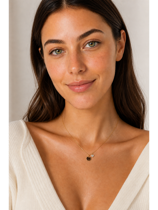 Gold Plated Cat Pendant Necklace with Heart Zircon Charm 2