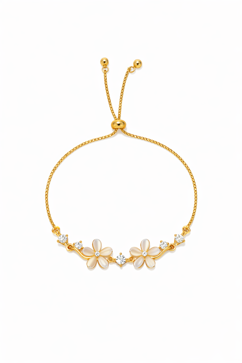 Gold Plated Cat's Eye Stone Flower Sliding Bracelet 1