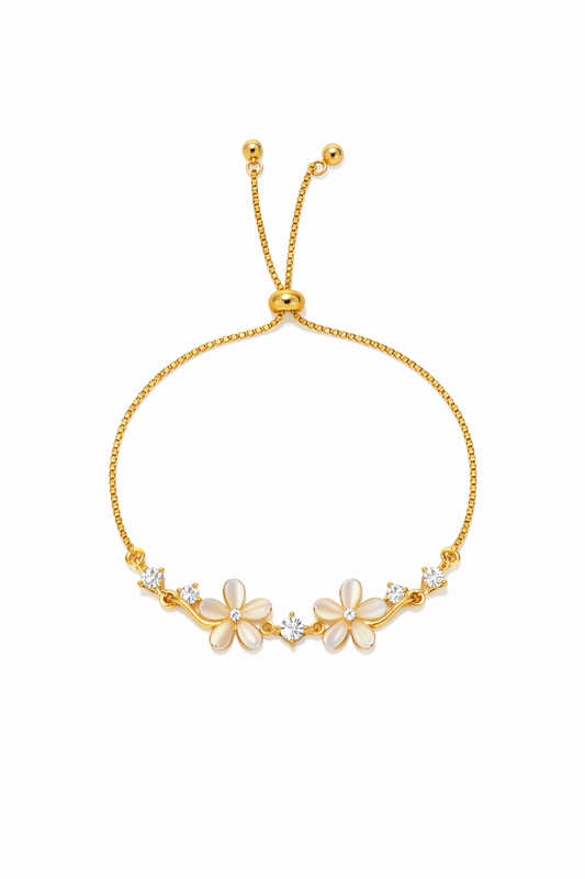 Gold Plated Cat's Eye Stone Flower Sliding Bracelet 1