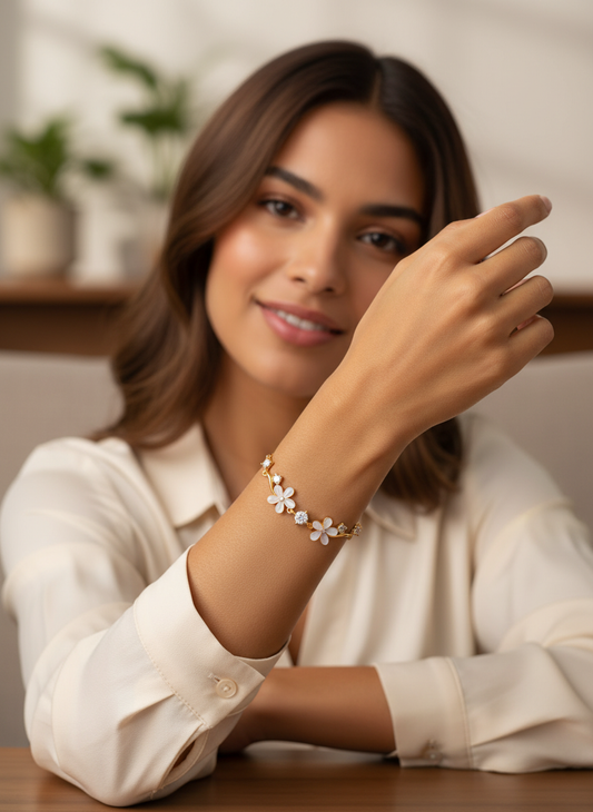 Gold Plated Cat's Eye Stone Flower Sliding Bracelet 2