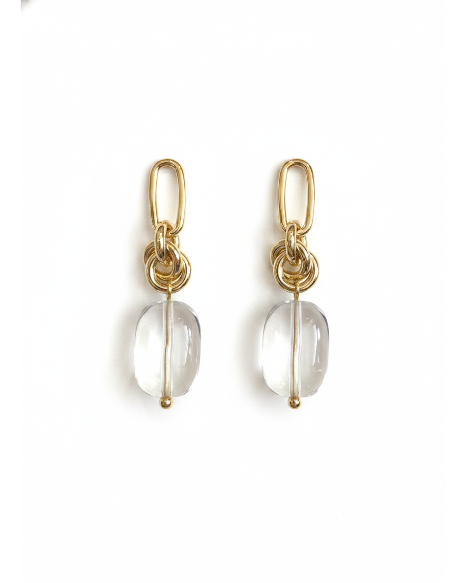Plated Chain Link Clear Resin Drop Gold with Sterling Silver Posts Earring 1