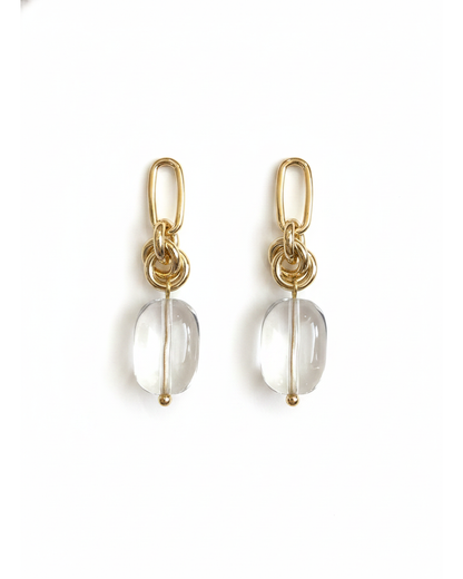 Plated Chain Link Clear Resin Drop Gold with Sterling Silver Posts Earring 1