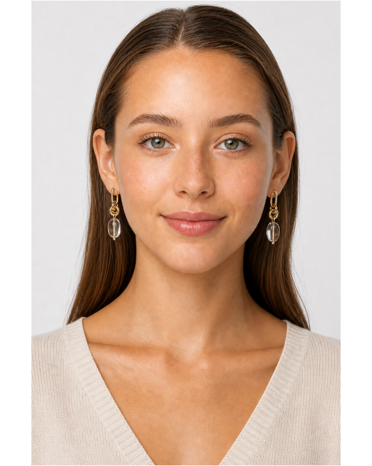 Plated Chain Link Clear Resin Drop Gold with Sterling Silver Posts Earring 2