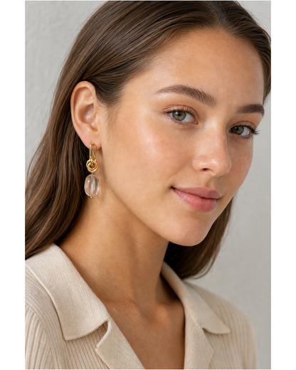 Plated Chain Link Clear Resin Drop Gold with Sterling Silver Posts Earring 3