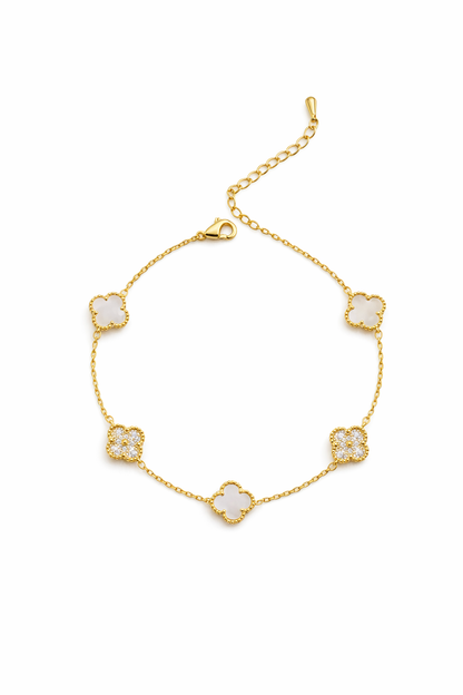 Gold Plated Clover Chain Bracelet with Zircon Accents 1