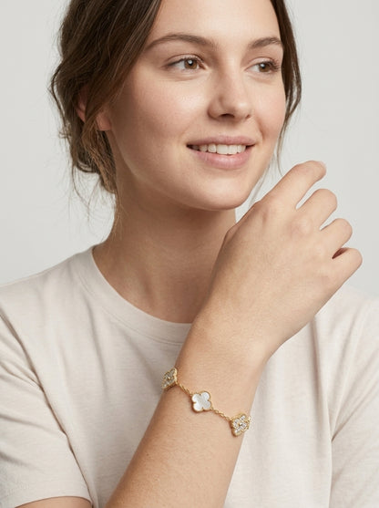 Gold Plated Clover Chain Bracelet with Zircon Accents 3