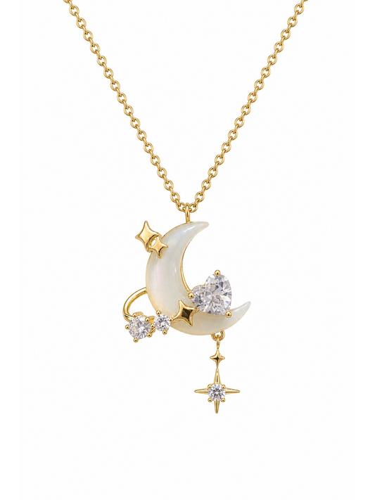 Gold Plated Crescent Moon Necklace with Zircon Accents 1