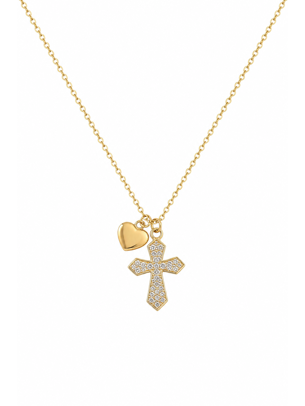 Gold Plated Cross and Heart Charm Necklace 1