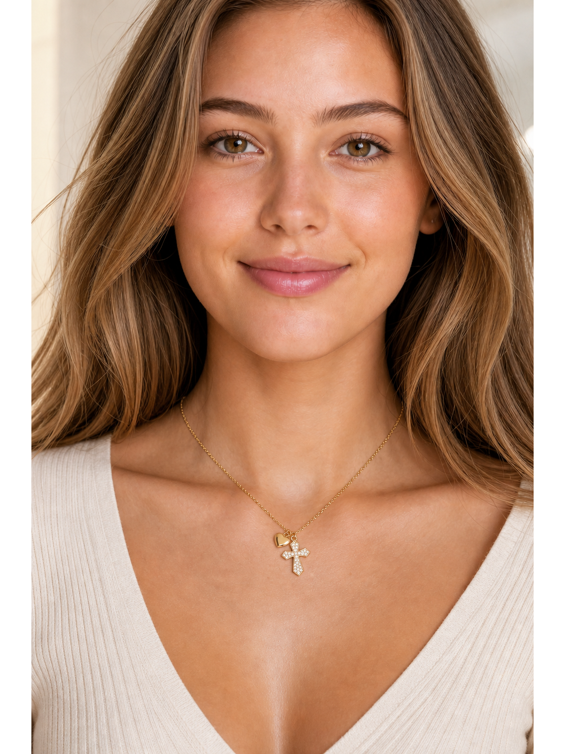 Gold Plated Cross and Heart Charm Necklace 2