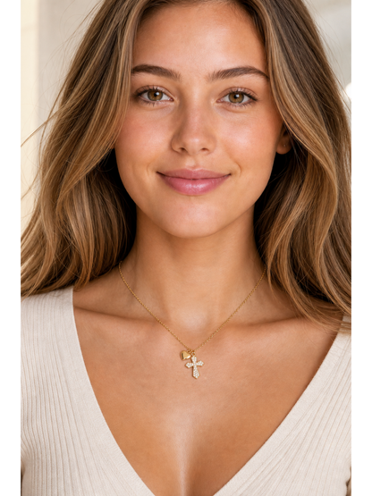 Gold Plated Cross and Heart Charm Necklace 2