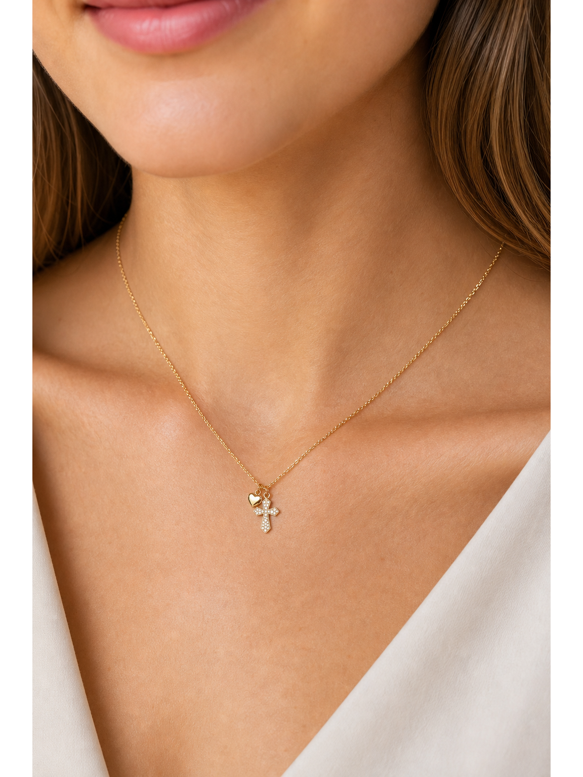 Gold Plated Cross and Heart Charm Necklace 3