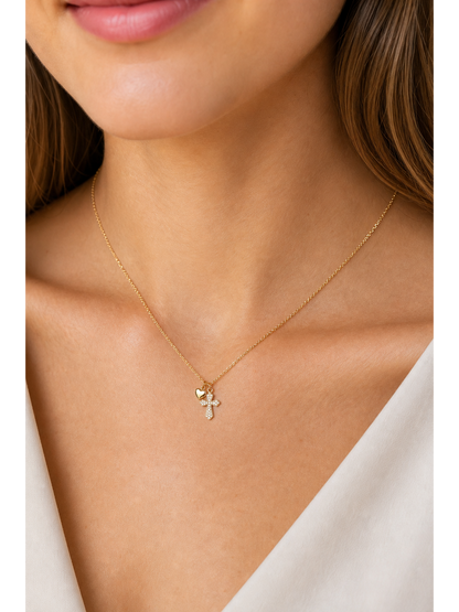 Gold Plated Cross and Heart Charm Necklace 3