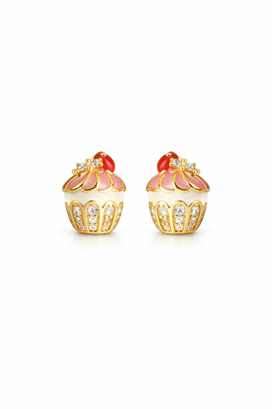 Plated Cupcake With Zircon Accents Gold with Sterling Silver Posts Earring 1