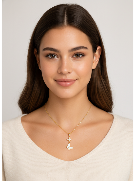 Gold Plated Double Butterfly Sterling Silver Necklace 2