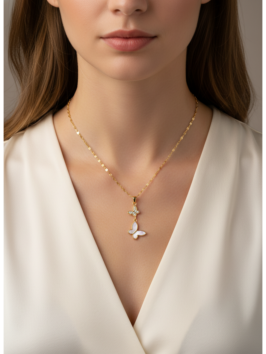 Gold Plated Double Butterfly Sterling Silver Necklace 3