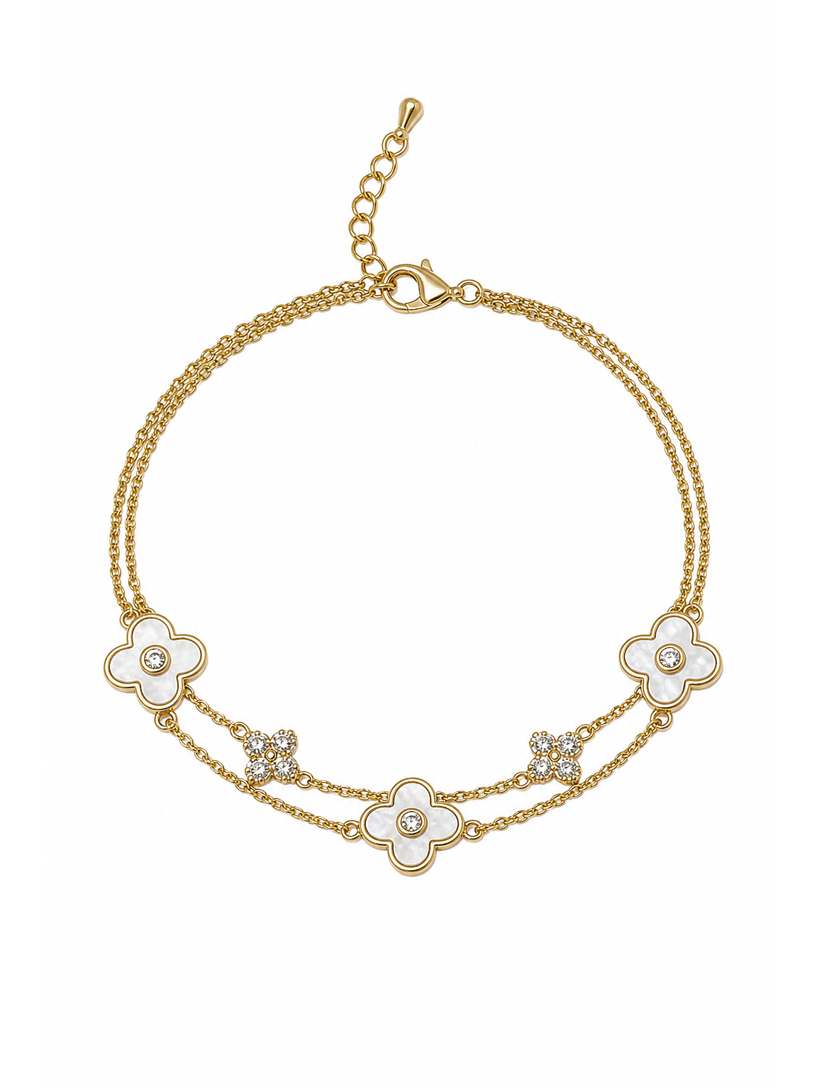 Gold Plated Double Layer Shell Clover Bracelet 1